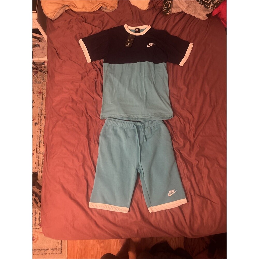 Nike Men's Medium Blue / Light Blue  T-Shirt and Drawstring Shorts Set